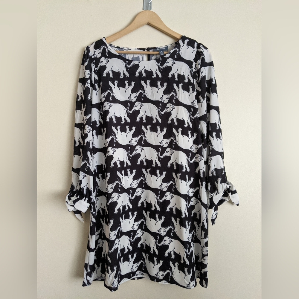 ModCloth Dress Womens  med Elephant Day Parade Black White Shift Nwt